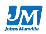A blue and white logo for johns manville