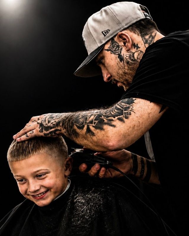 Action shot of Justice, a barber at Deluxe Barbership, in CDA