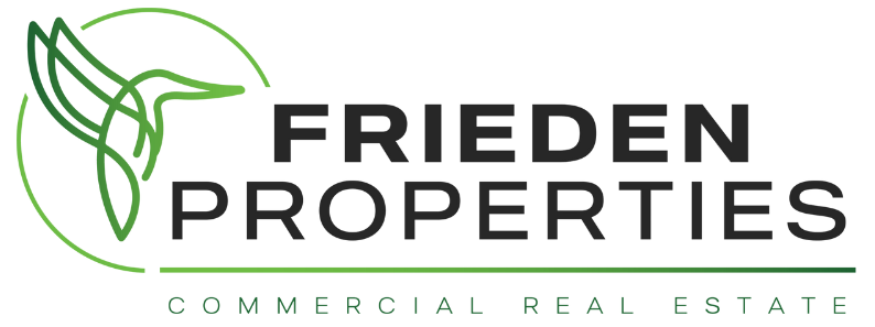 The logo for frieden properties is a commercial real estate company.