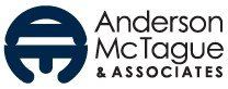The logo for anderson mc tague & associates is blue and white.