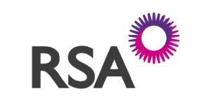 A logo for rsa with a purple sun in the middle