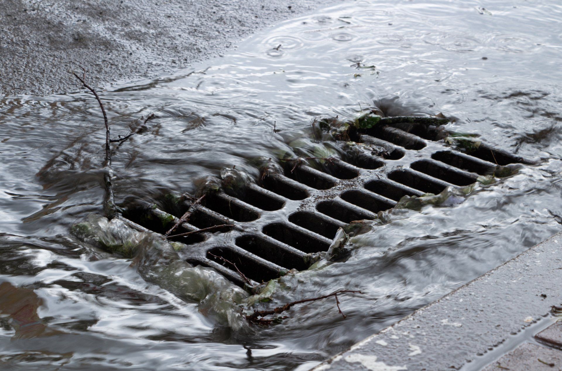 Rainwater flows into a storm sewer - Wendell, NC - Champ's Paving & Seal Coating INC