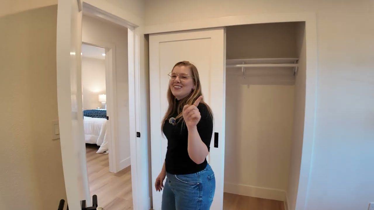 Bedroom with a large closet in a remodeled four-bedroom home in Campbell, CA