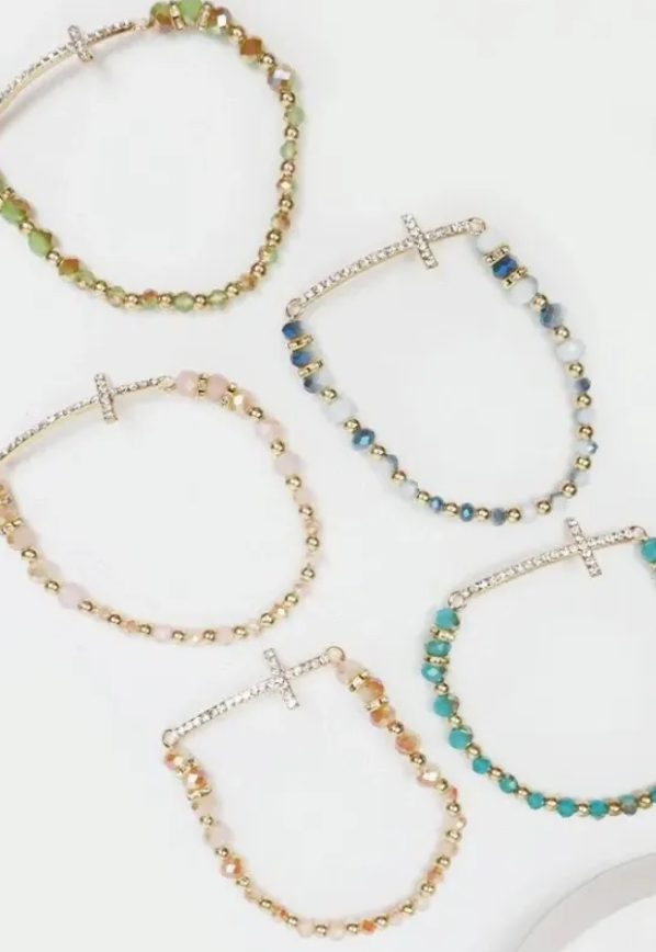 Cross Glass Beaded Bracelet
