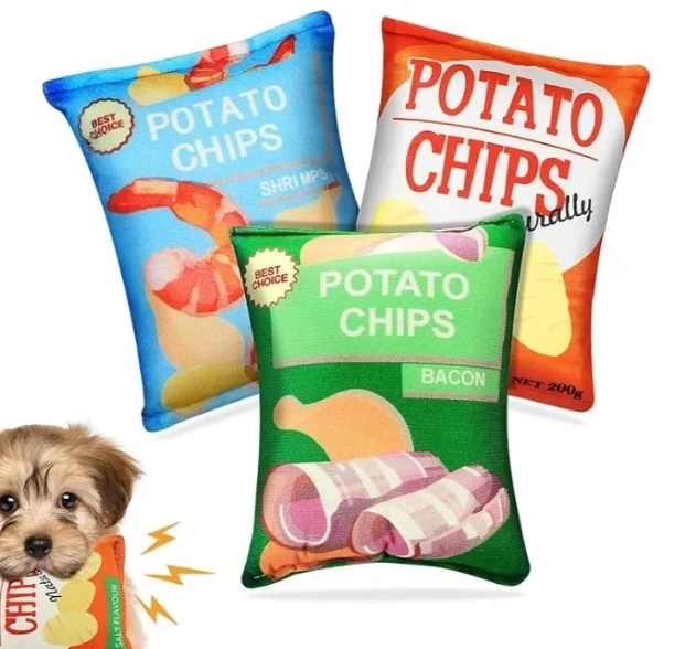 Plush Potatoe Chip Bag Dog Toy