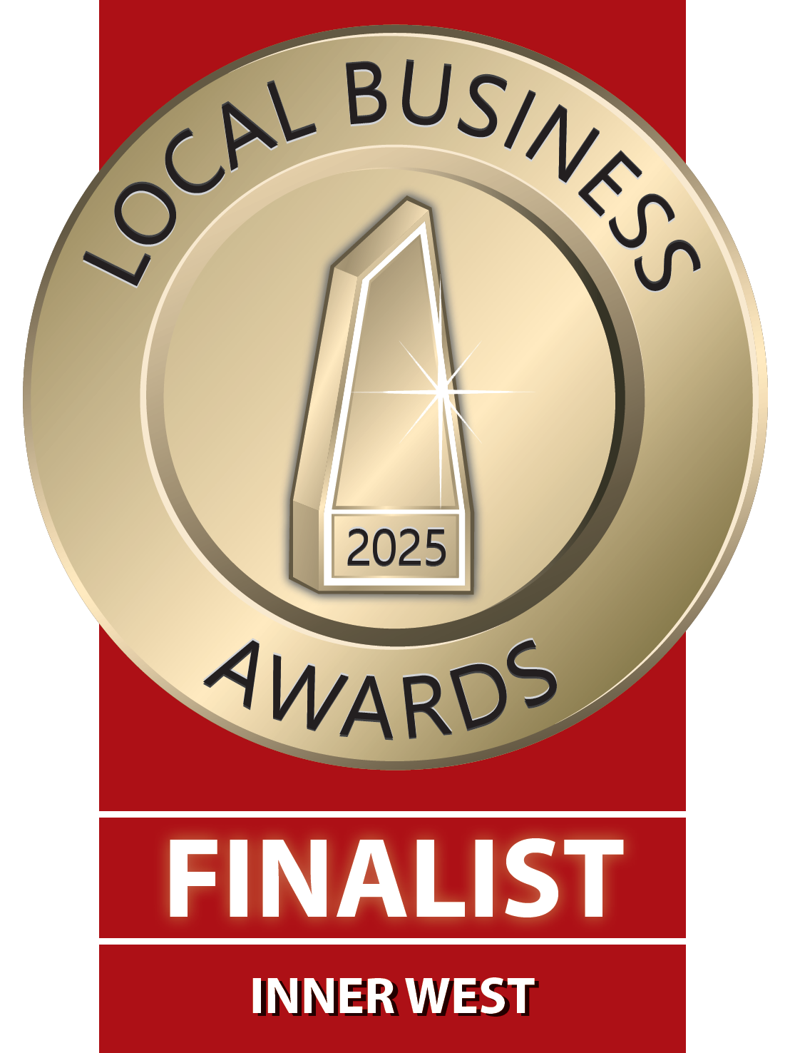 Local Business Awards 2025 finalist badge with “Inner West” on red background