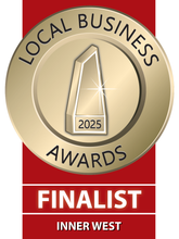 Local Business Awards 2025 finalist badge with “Inner West” on red background