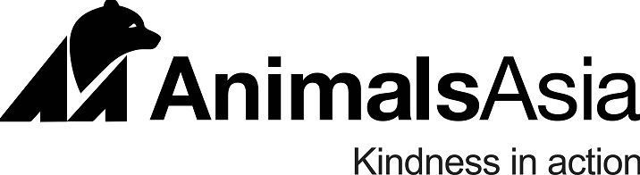 Animals Asia logo: Black bear head above stylized 