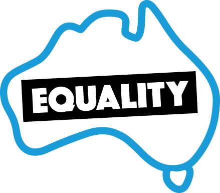 Blue outline of Australia with the word 