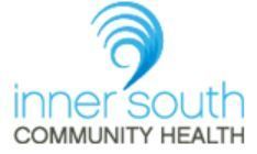 Inner South Community Health logo with blue wave and text.