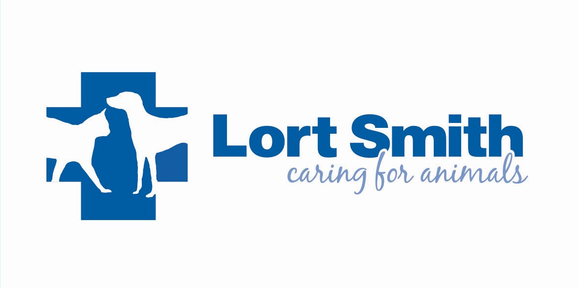 Logo of Lort Smith veterinary clinic with a blue cross containing a cat and dog silhouette.