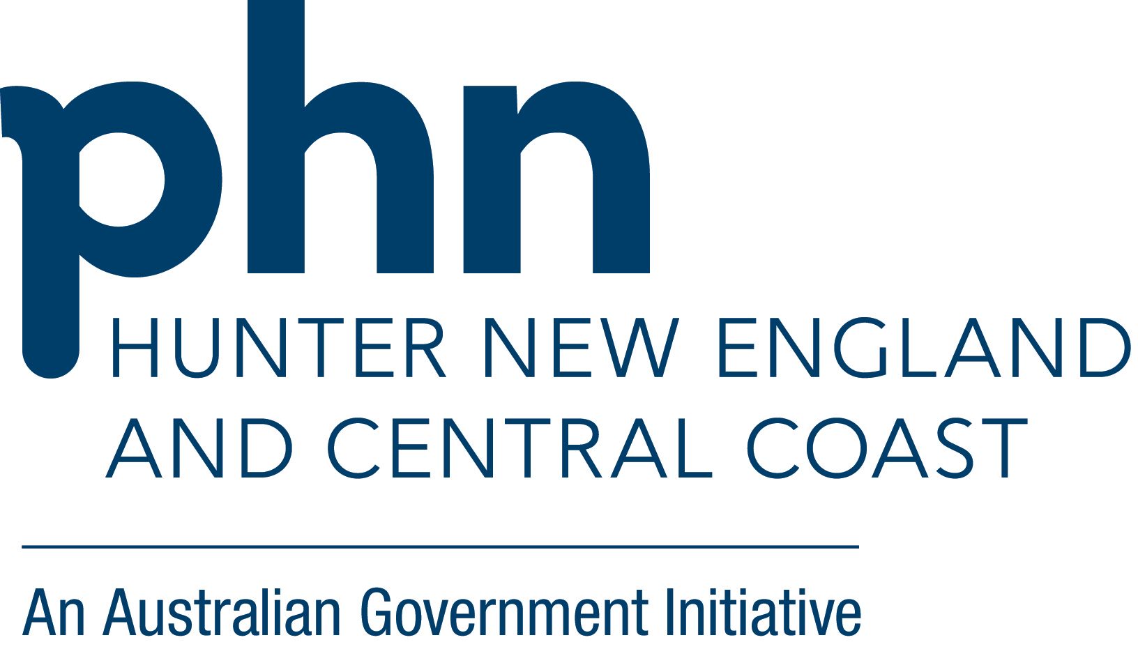 Logo for Hunter New England and Central Coast PHN: blue letters 