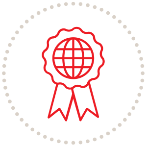 Red award ribbon with globe inside.