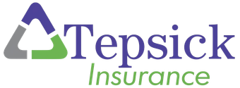 Tepsick Insurance logo with purple and green text and a stylized house icon