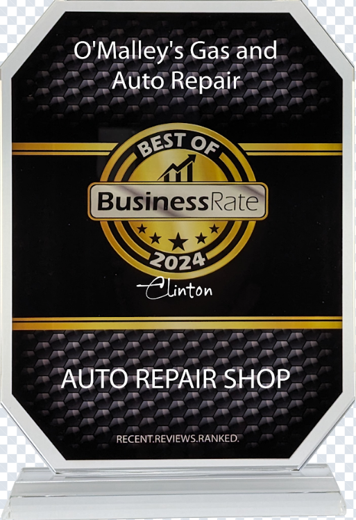 Award plaque for O'Malley's Gas and Auto Repair,