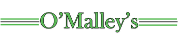 O'Malley's logo with green text and horizontal lines.