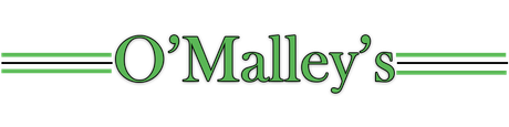 O'Malley's logo with green text and horizontal lines.