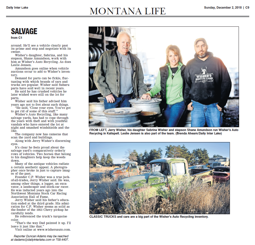 Car Parts Kalispell, MT Wisher's Auto Recycling