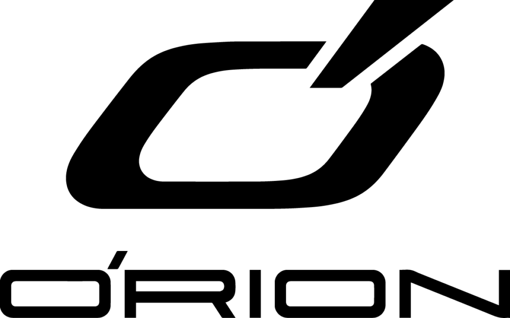 Zwart Orion-logo met een gestileerde letter O en het woord 