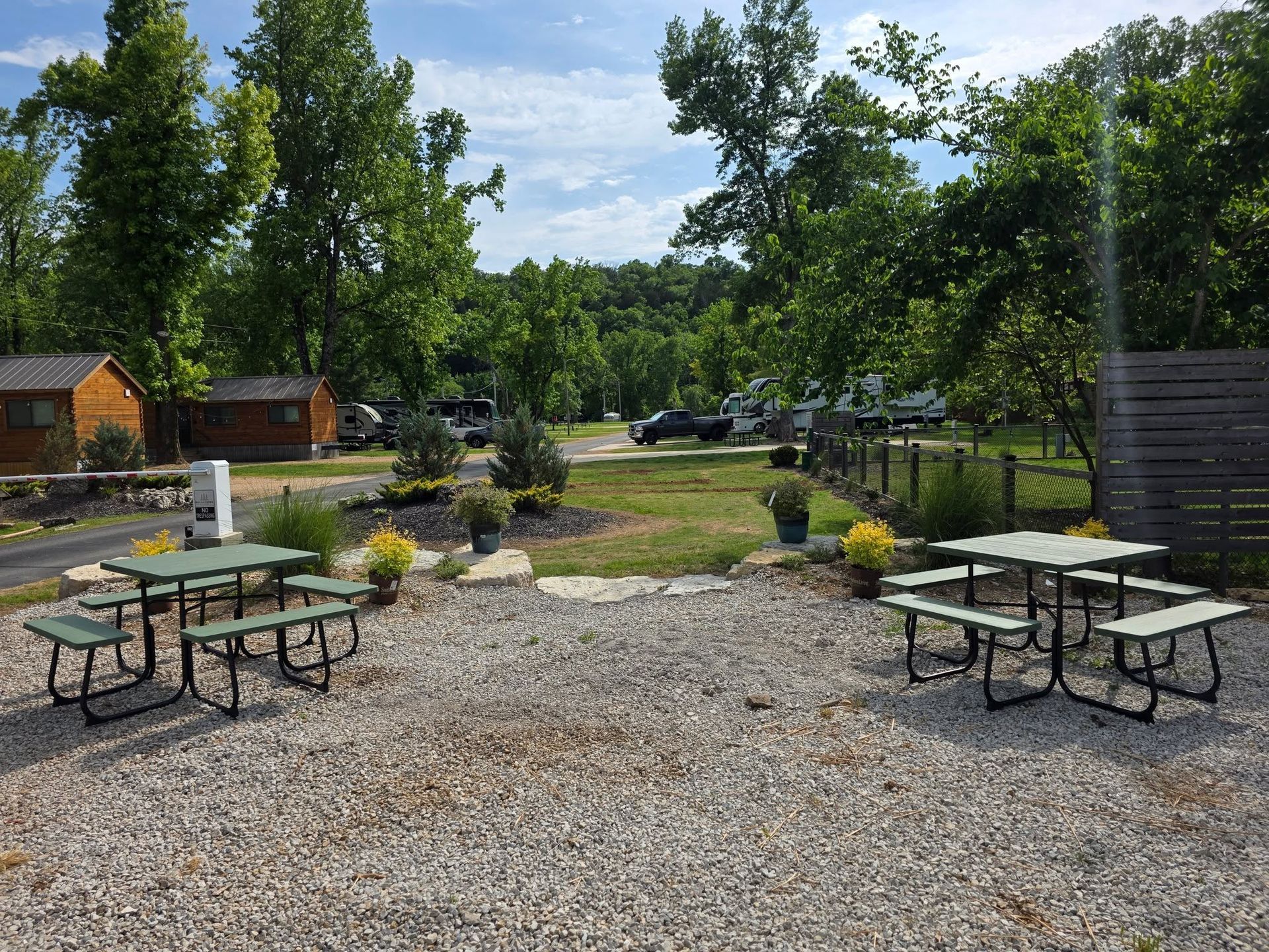 A map of a campground with a river in the background
