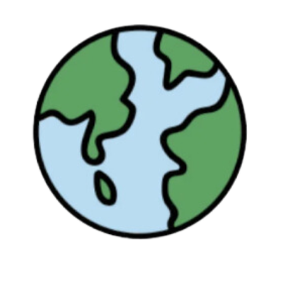 Une icône circulaire simplifiée de la Terre, représentant des terres émergées vertes sur un fond océan bleu.