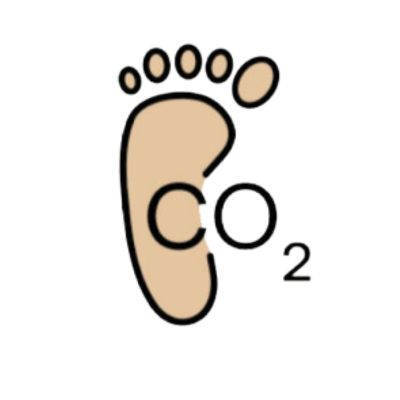 Un graphique de couleur beige représentant une empreinte de pas avec la formule chimique du dioxyde de carbone, CO2, au centre.