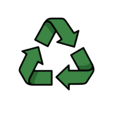 Un symbole de recyclage vert composé de trois flèches qui se poursuivent et forment un triangle.