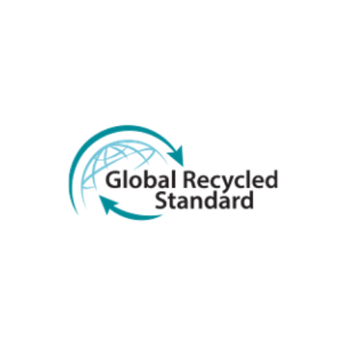 Logo de la norme mondiale de recyclage : une icône de flèche circulaire turquoise entourant un globe, avec le texte « Norme mondiale de recyclage ».