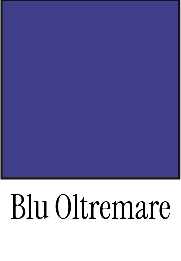 Un carré de couleur bleu outremer au-dessus du texte « Blu Oltremare ».