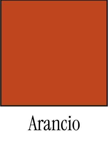 Un carré de couleur rouge-orangé au-dessus du texte italien « Arancio ».