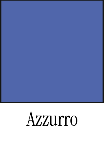 Un carré bleu avec le mot « Azzurro » écrit en dessous en caractères noirs.