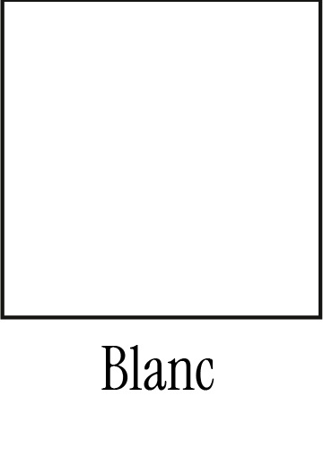 Un carré blanc encadré d'une fine bordure noire avec le mot « Blanc » écrit en noir en dessous.