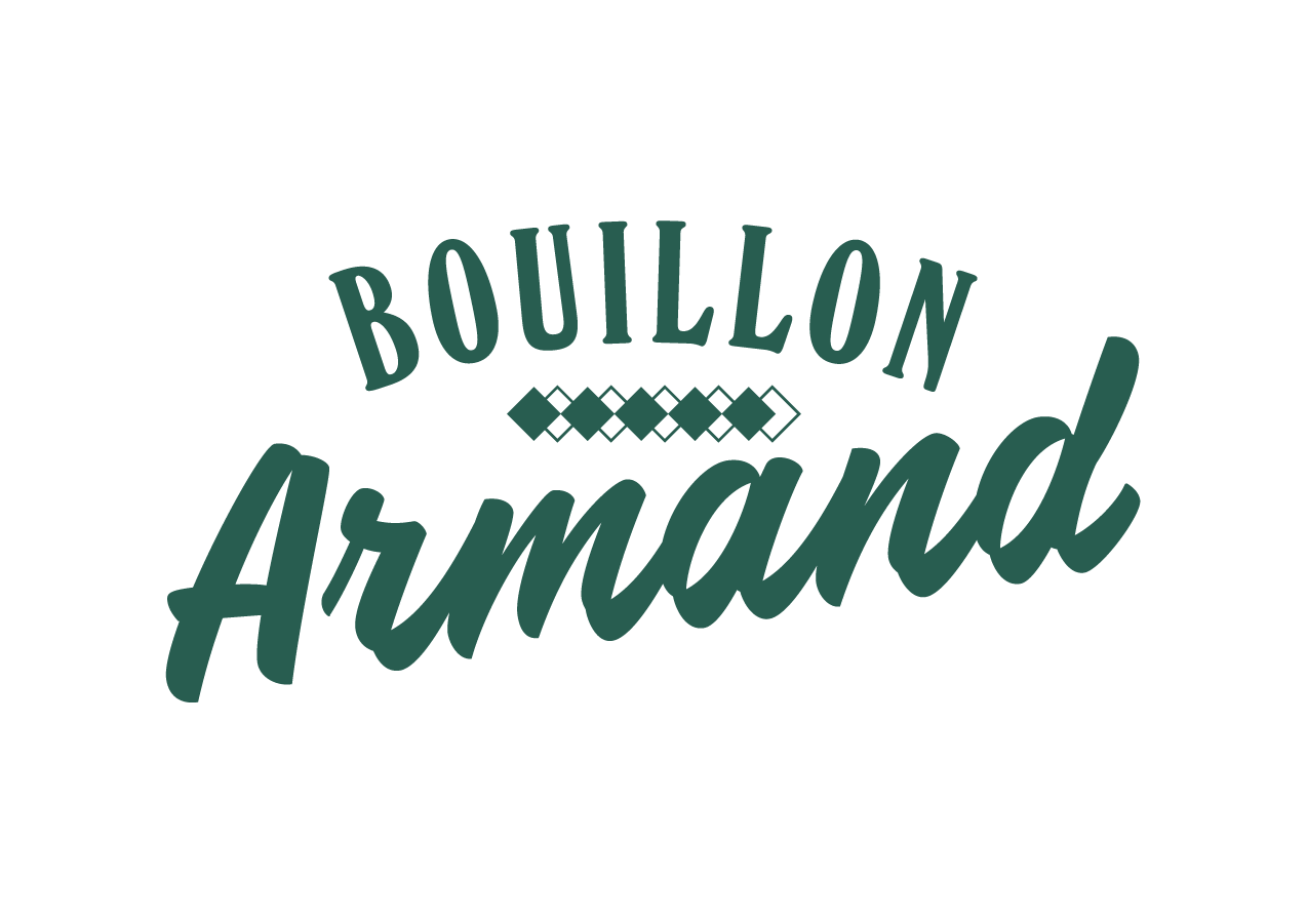 Logo vert foncé portant l'inscription « BOUILLON Armand » avec une rangée décorative de quatre losanges au centre.