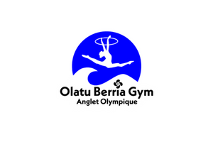 Un logo bleu représentant une gymnaste effectuant un saut avec un cerceau, au-dessus du texte « Olatu Berria Gym Anglet Olympique ».