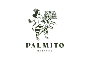 Logo de Palmito Biarritz représentant une figure stylisée chevauchant un tigre, en vert foncé sur fond blanc.