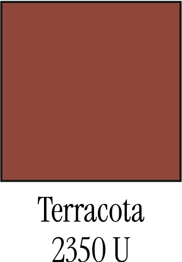 Un carré uni de couleur terre cuite portant l'inscription « Terracotta 2350 U » en dessous.
