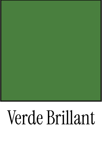 Un carré de couleur vert vif avec l'inscription « Verde Brillant » en dessous.