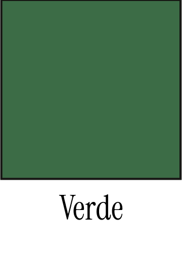 Un carré vert foncé uni avec le mot « Verde » écrit en noir en dessous.