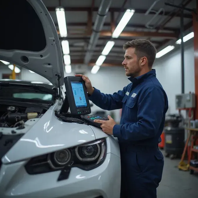 Auto repair technician diagnosing a vehicle at Arnold’s Auto Repair in New Brunswick NJ