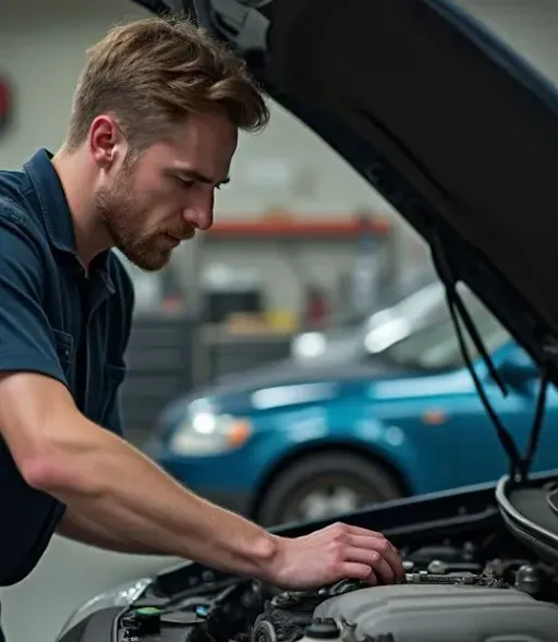 Technician inspecting a damaged tire at Arnold’s Auto Repair in New Brunswick NJ