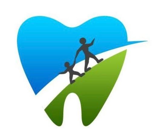 Two figures climbing a green path toward a blue heart-shaped sky
