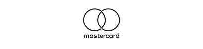 Mastercard logo with two overlapping black circles and the word “mastercard” below on a white background