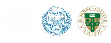 Blue Yale shield and gold‑green Emmanuel College seal side by side on white background