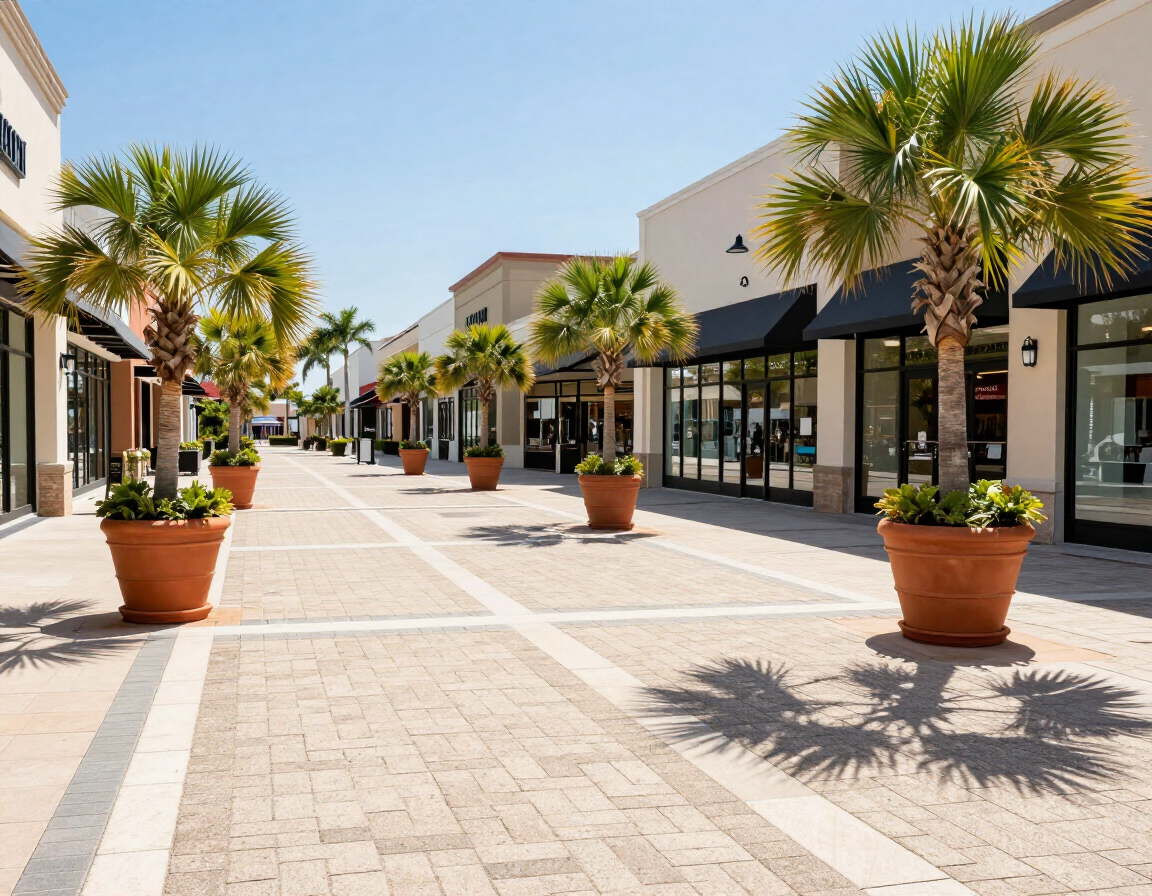 Commercial plaza hardscaping with decorative pavers