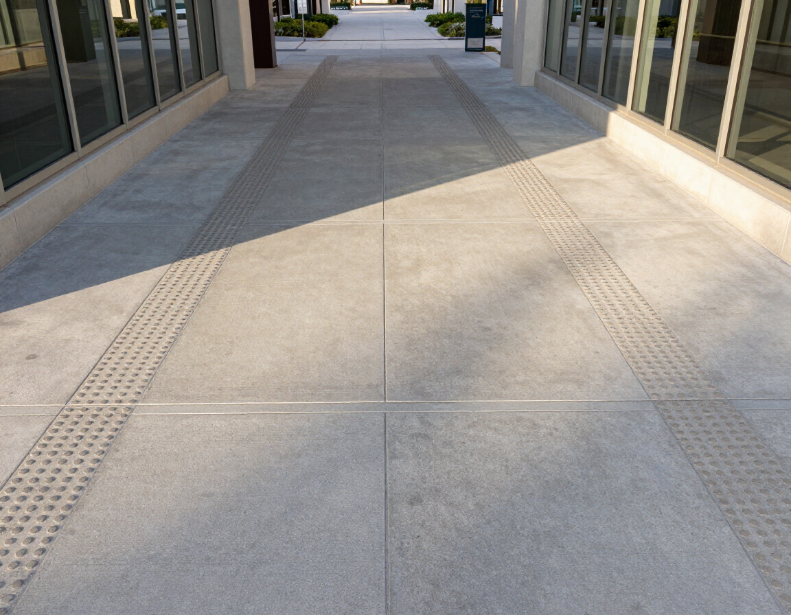 ADA-compliant pedestrian corridor with tactile warning surfaces