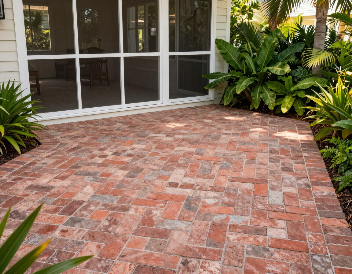 Herringbone brick paver patio Florida lanai