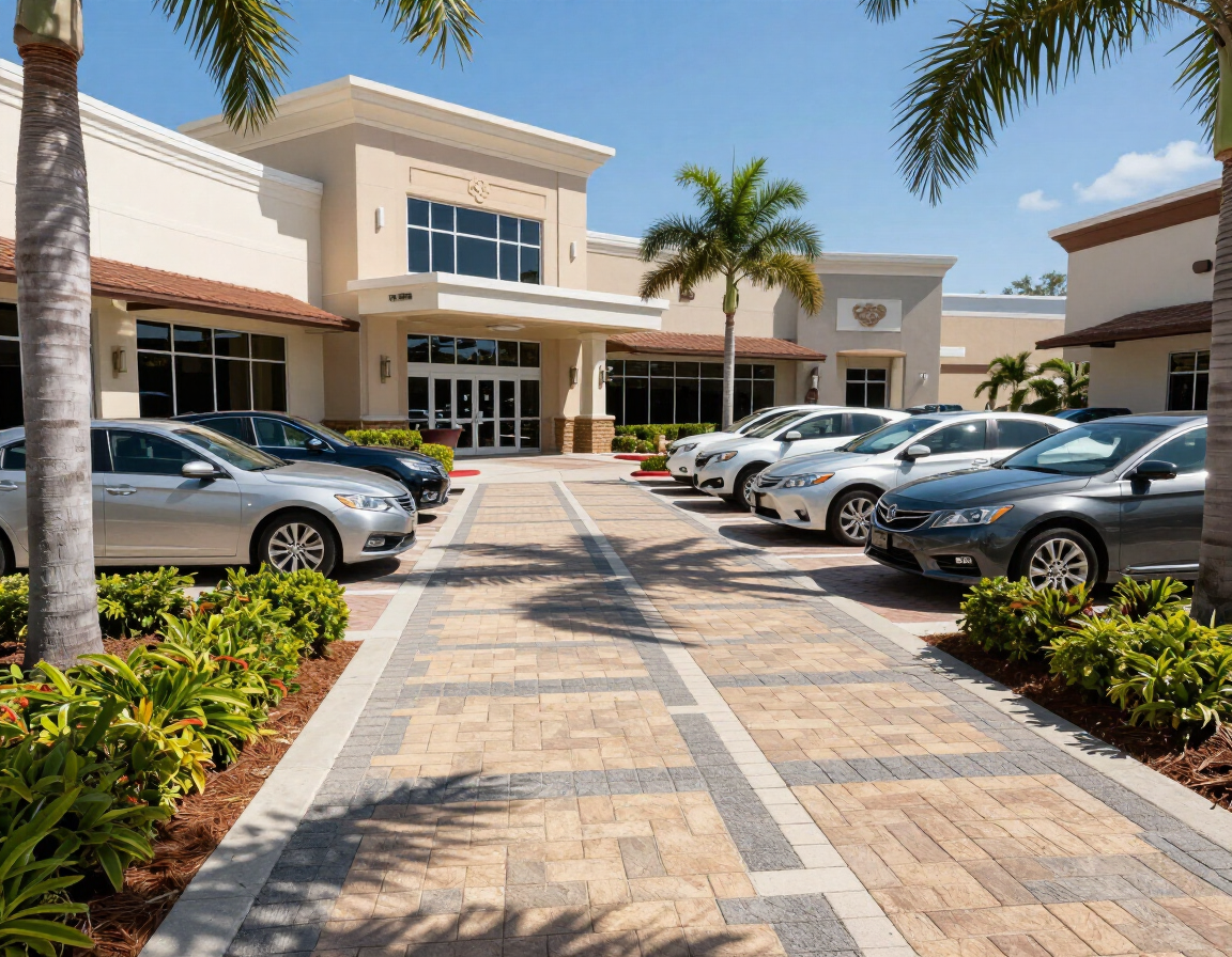 Commercial plaza interlocking paver walkway Florida