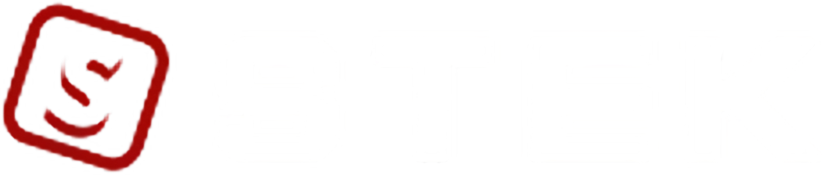Red-outlined tilted square logo with a stylized smiling face on a white background