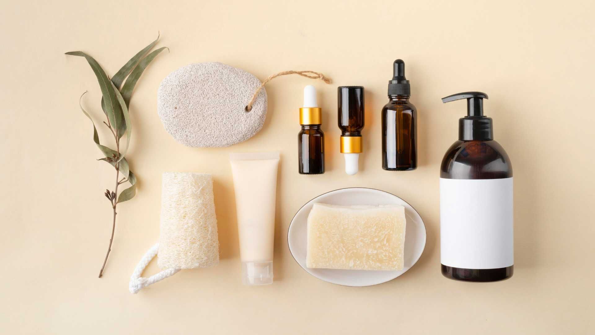 There are many different types of cosmetics on the table.