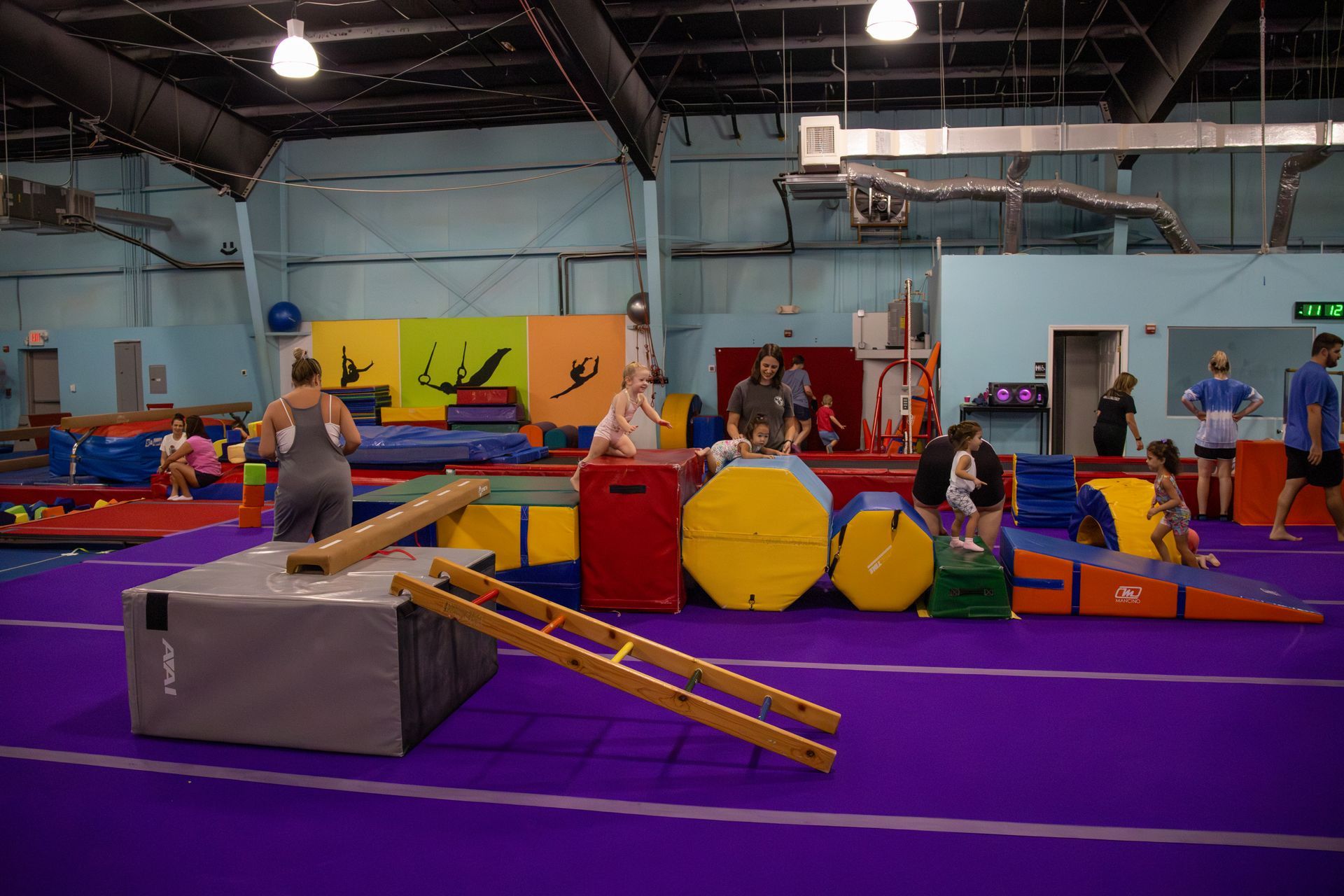 A group of people are playing in a gym.